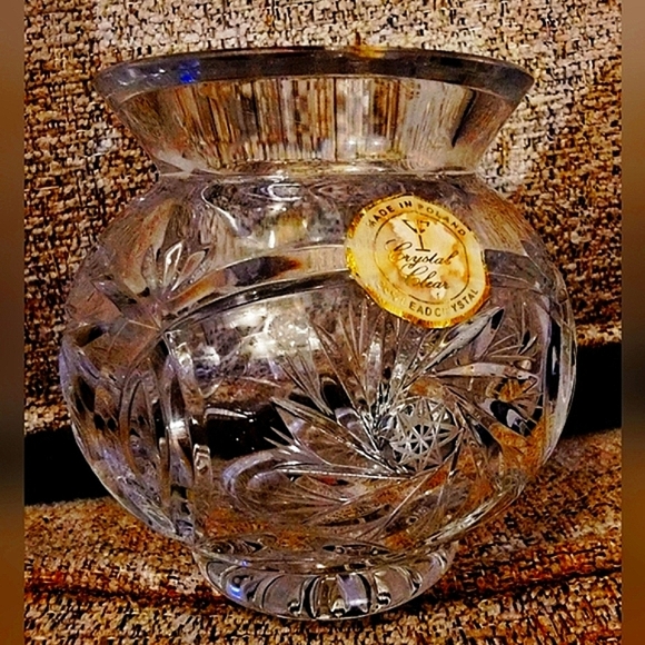#Vintage #CrystalClear Polish 24% Lead Crystal Vase Floral Starburst Pattern - Picture 3 of 10